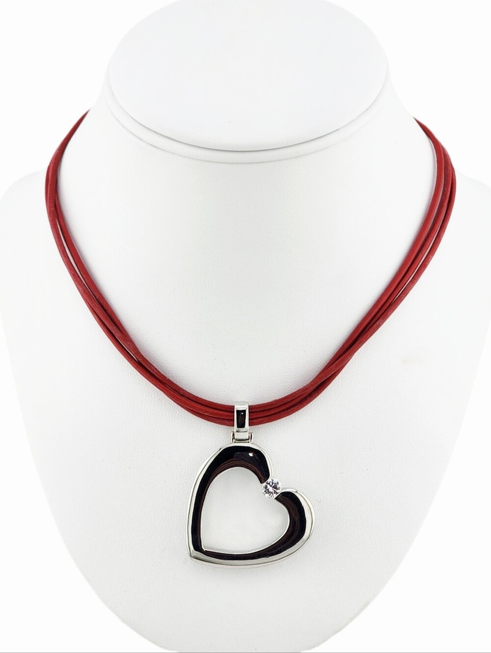 Nine West Heart Pendant Necklace - Silver Tone - Red Corded